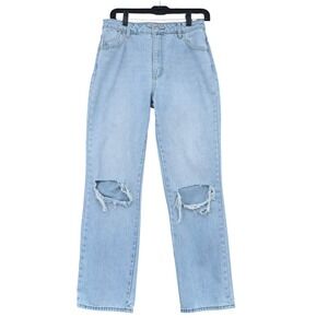 Rolla's Original Straight Women 28 Cotton Sunbleach Worn Blue Distressed Jeans